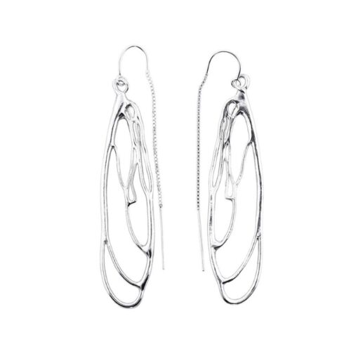 Long Dragonfly Earrings in Sterling Silver Threader Pull Through by Dorothee Rosen