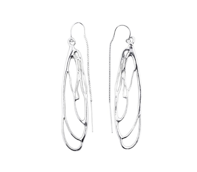 Long Dragonfly Earrings in Sterling Silver Threader Pull Through by Dorothee Rosen