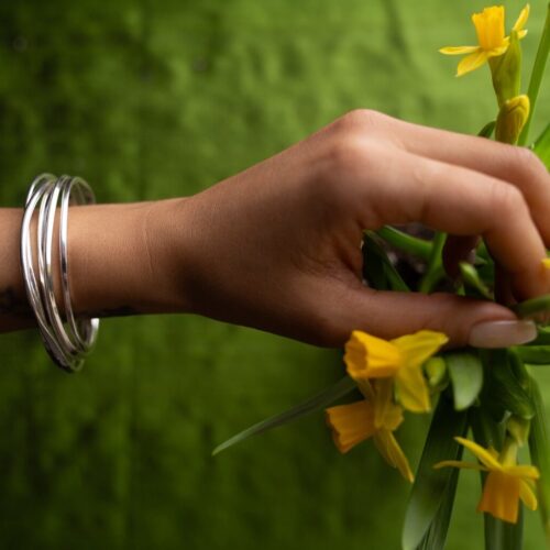 Onemeter Bangle in Sterling Silver - Bangle Only - Hand Model by Dorothee Rosen