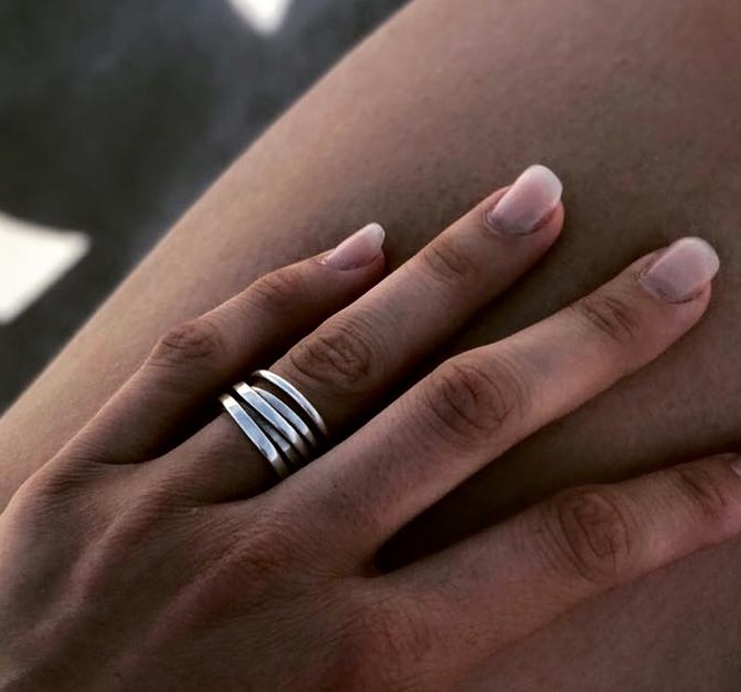 Sterling Silver OneFooter Ring on Model by Dorothee Rosen