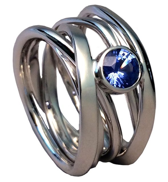 palladium white gold ring with sapphire