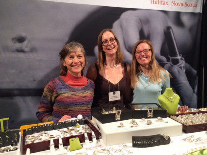 Friends Barb and Kathryn visit me at my booth in Vancouver