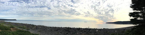 The view from the cottage we rented: Advocate Harbour Beach stretches forever, with the tip of Cape d'Or on the left, and Cape Chignacto on the right