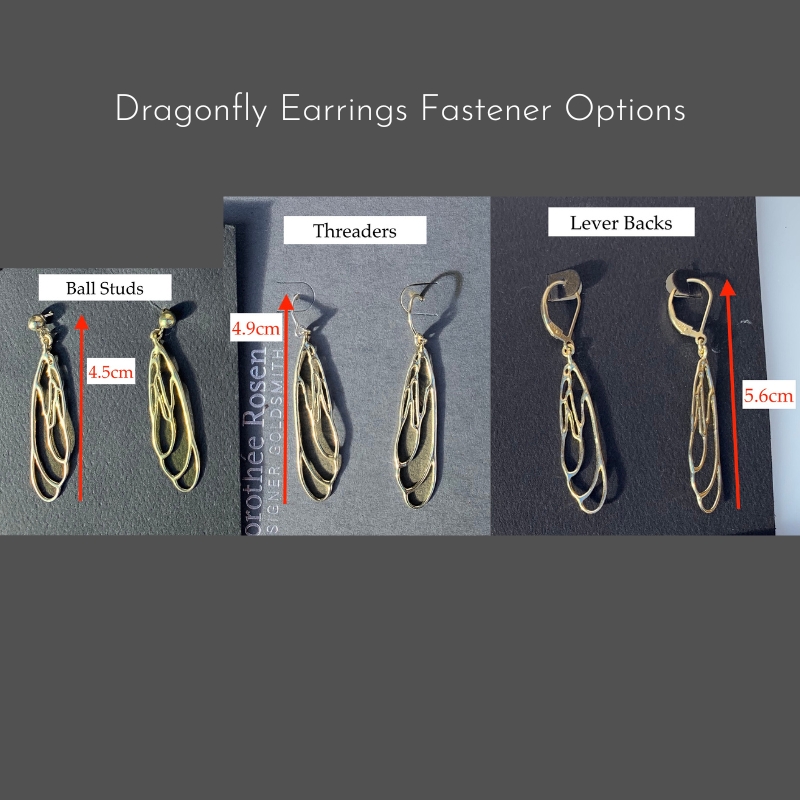 Dragonfly Earrings Fastener Options & Size Comparison - Gold