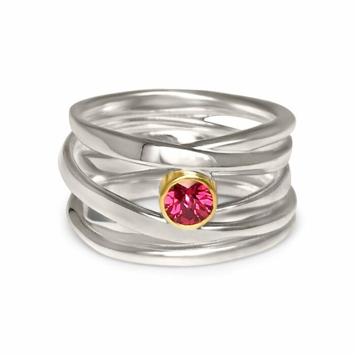 Red Spinal 18k yellow gold bezel Sterling Silver Ring