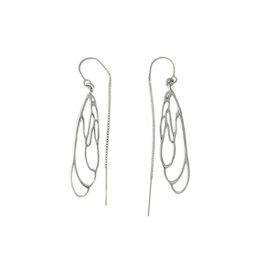 Short Dragonfly Earrings in Sterling Silver Threader Pull Through by Dorothee Rosen