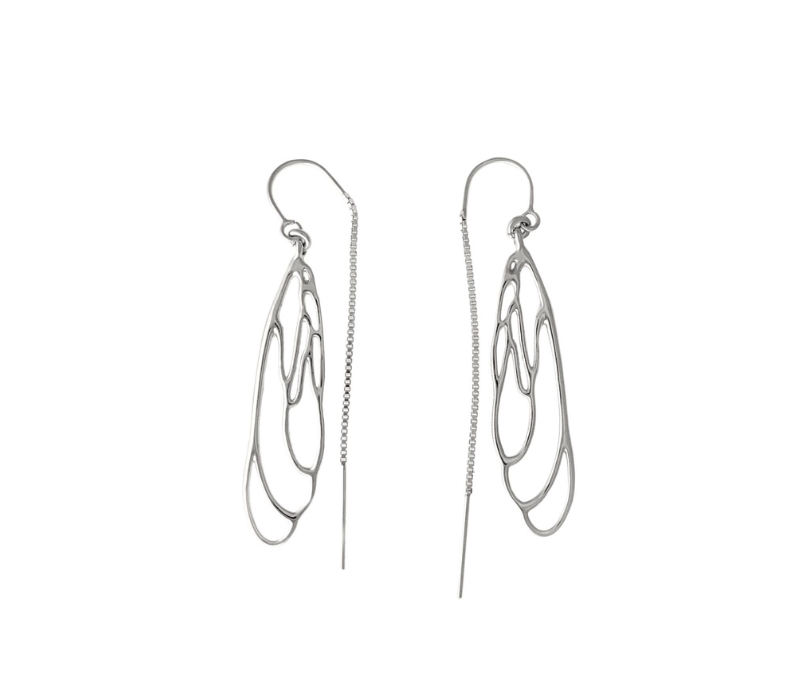 Short Dragonfly Earrings in Sterling Silver Threader Pull Through by Dorothee Rosen