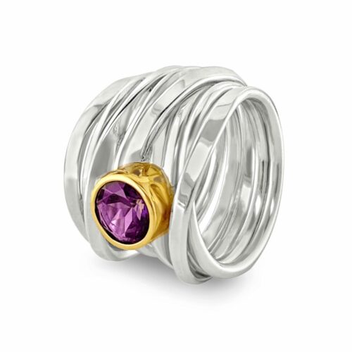 Twofooter ring, sterling silver, Size 9.5, with 8mm Amethyst, set in 18k yellow gold bezel. One-Of-A-Kind #282