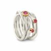 Hand-forged sterling silver Onefooter ring, with 3 pink sapphires set in 18k yellow gold.