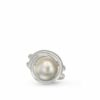 top view of the freshwater Kasumiga pearl being cradled in the handcrafted sterling silver ring
