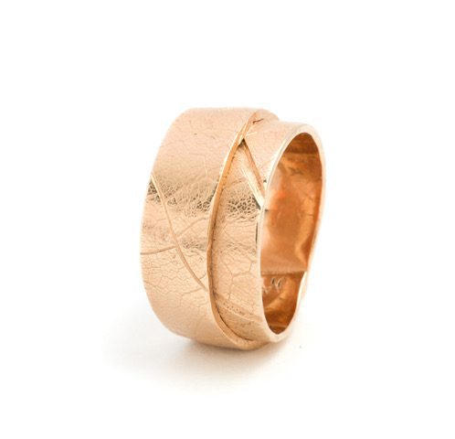 gold ring with maple-leaf texture