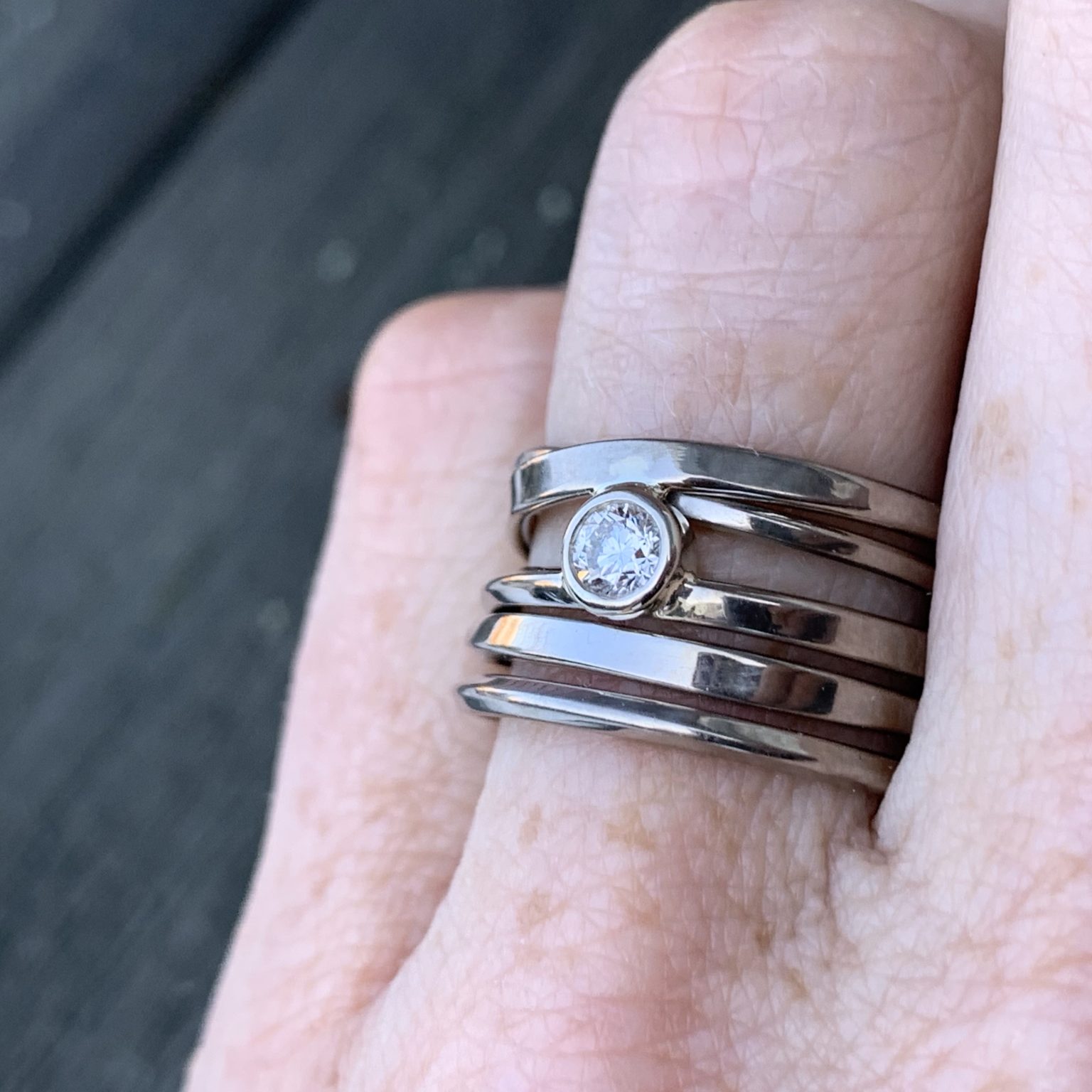 One-of-a-Kind #322 || 18k Palladium White Gold Onefooter Ring with Diamond, Size 7