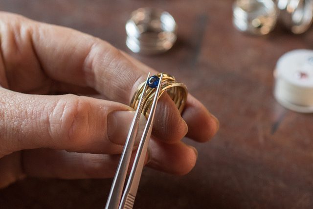 Placing Sapphire Stones for Handmade Rings