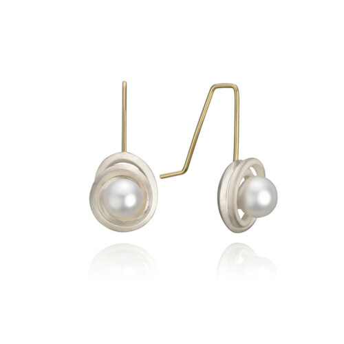 Handmade Pearl MoonPearl Earring in 18K Yellow Gold