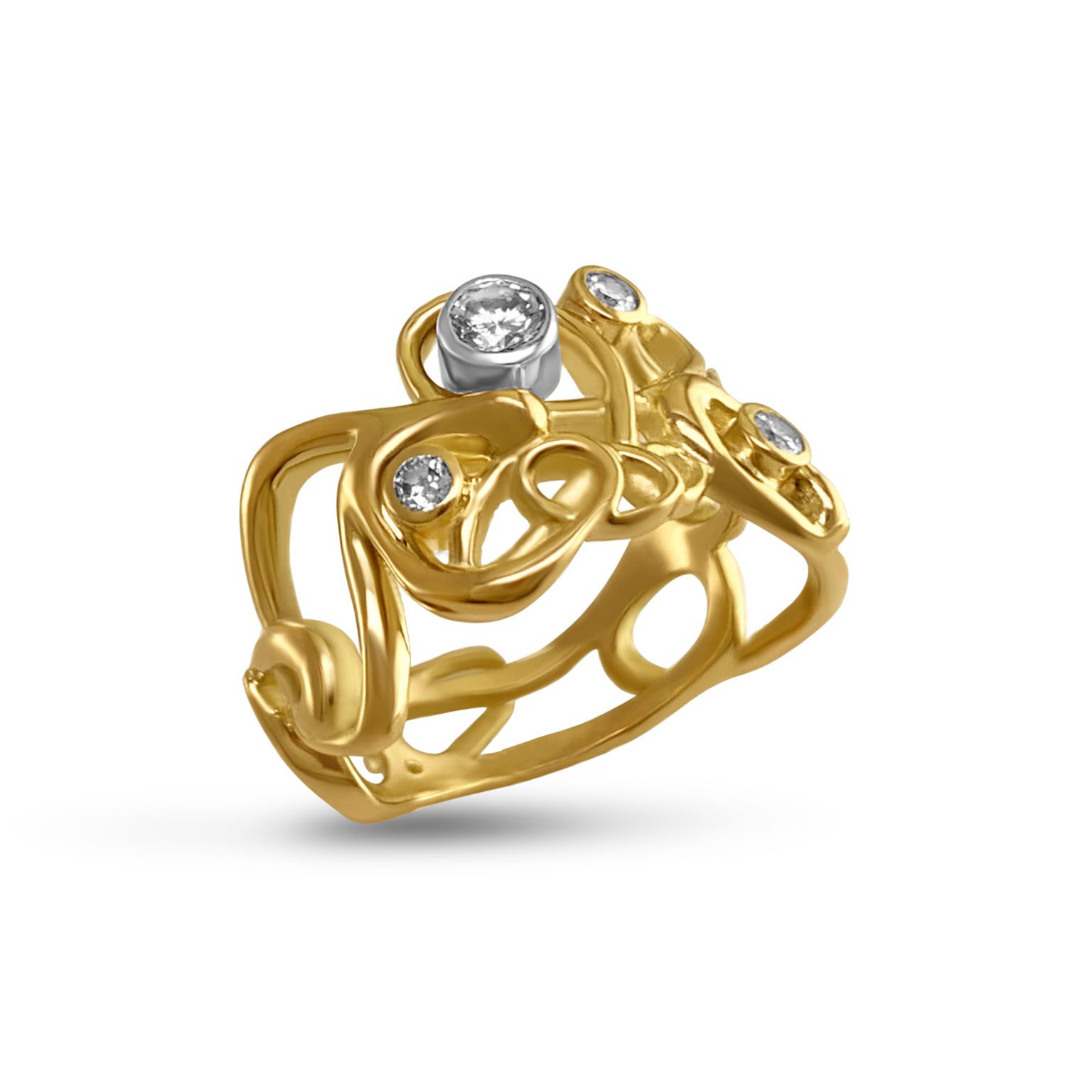 S001 Handcrafted Handmade 18k yellow gold ring, custom Script ring,, studded with diamonds