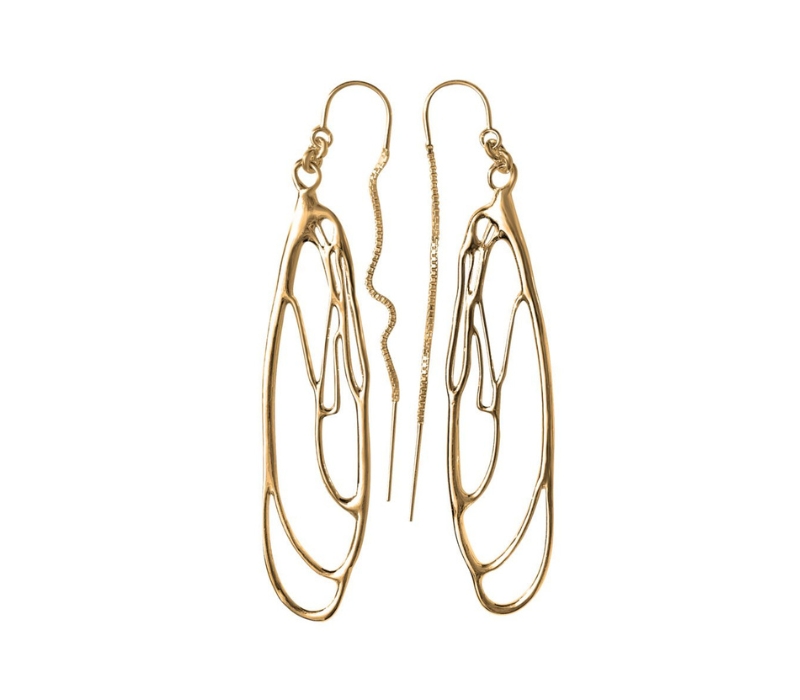 Dragonfly Earrings in 14k Yellow Gold - Long - Dorothee Rosen