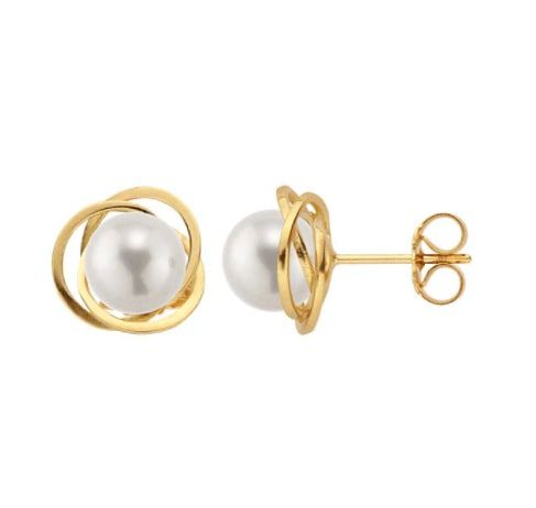 Dorothee Rosen MoonOrbit Stud Earrings in 14K Gold Front and Side View