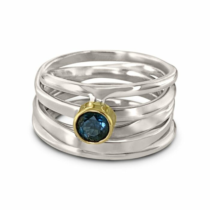 One-of-a-Kind #317 || Sterling OneFooter Ring with Topaz in 18k yellow gold bezel setting, Size 8 handmade by Dorothee Rosen