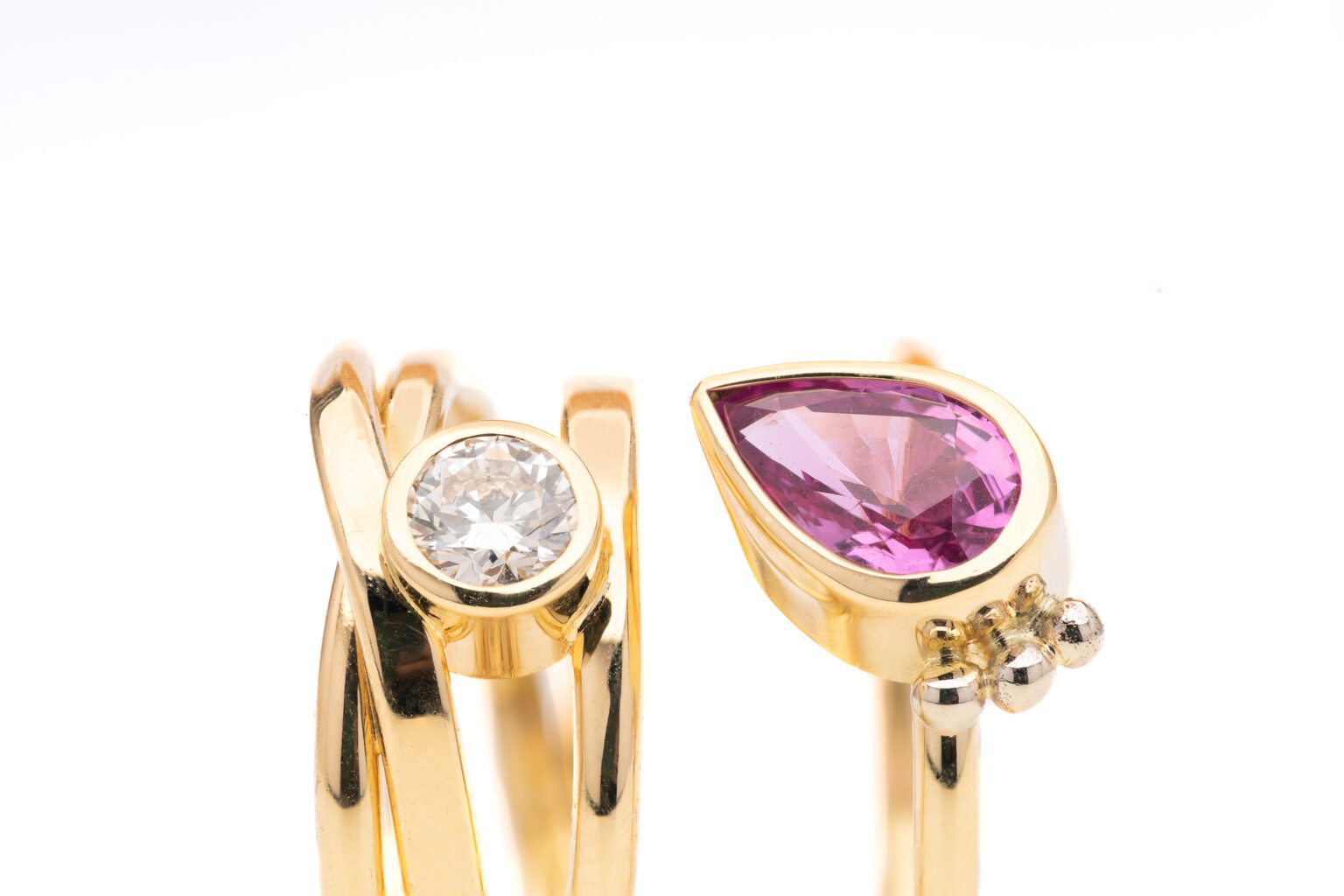 Custom 18K Yellow Gold Ring with Diamond and Sapphire by Dorothée Rosen