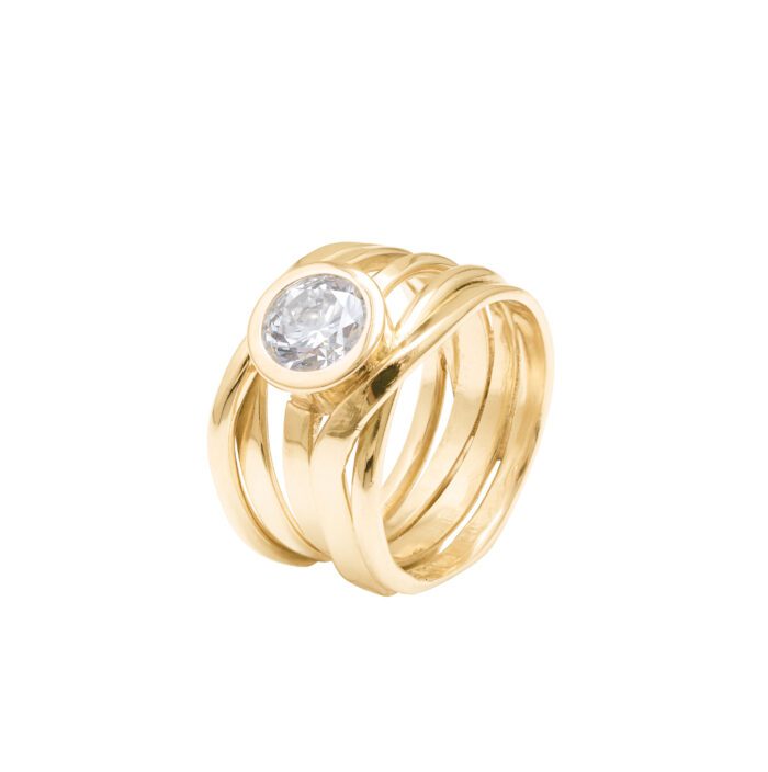 #344 Dorothee Rosen handmade onefooter ring with 1.50ct labgrown diamond ring in 18k Yellow Gold