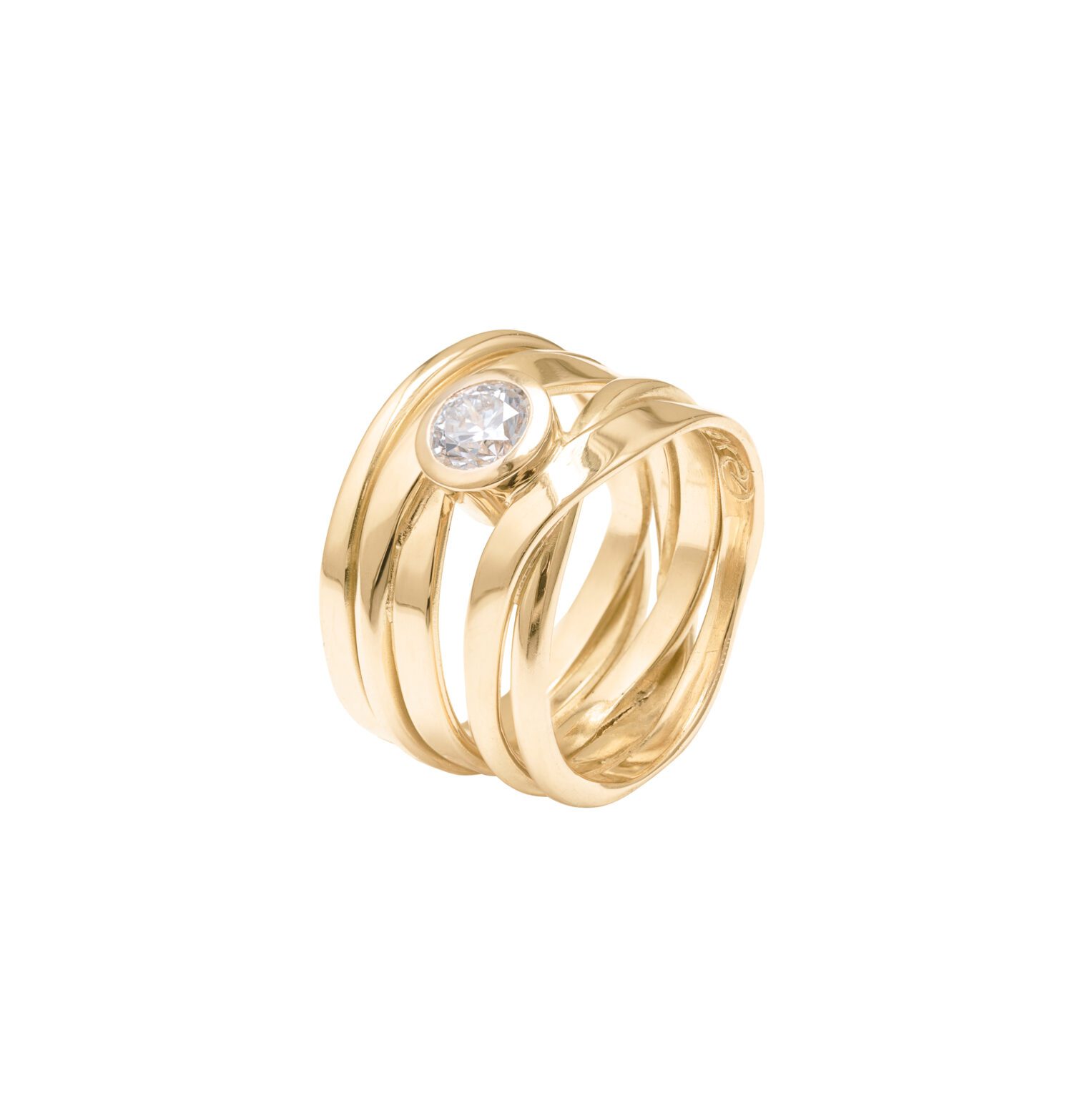 #349 Dorothee Rosen Handmade Onefooter Ring with 0.58ct Diamond in 18K Yellow Gold size 7 engagement ring