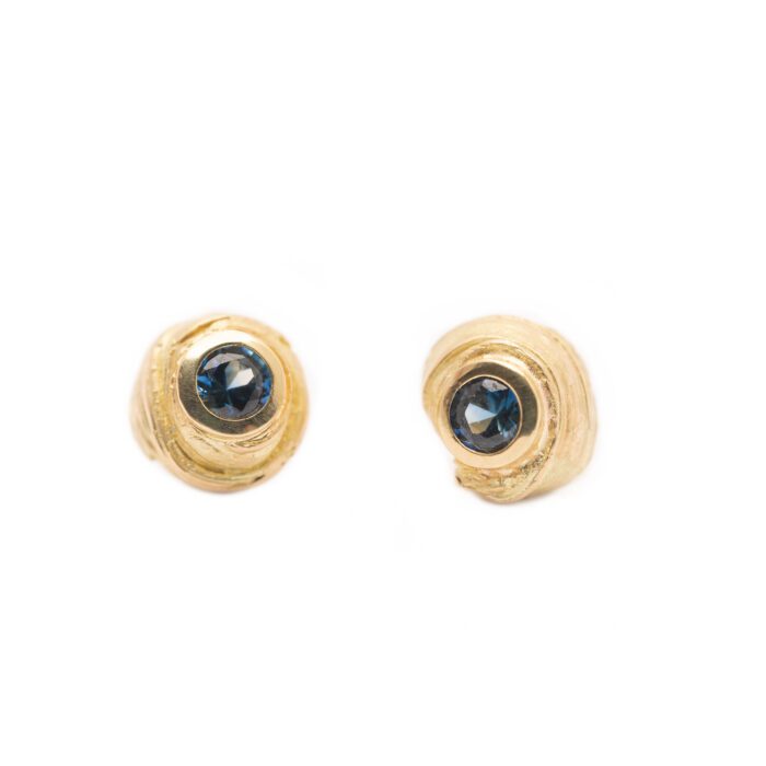 DorotheeRosen FLOW stud earrings 18k yellow gold FairMined Gold Blue Sapphires Handmade in Canada