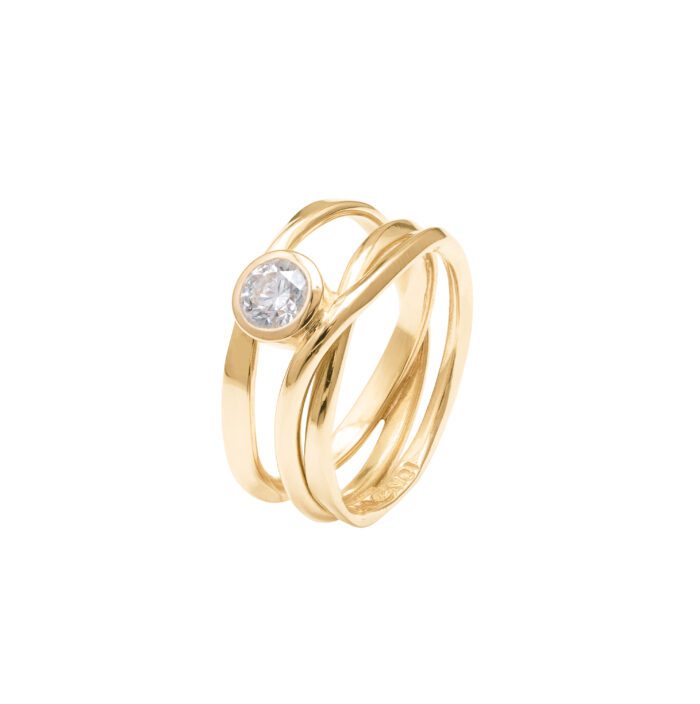 #345 Dorothee Rosen 3 loop onefooter handmade gold ring with 0.50ct diamond in 18k Yellow Gold Size 7