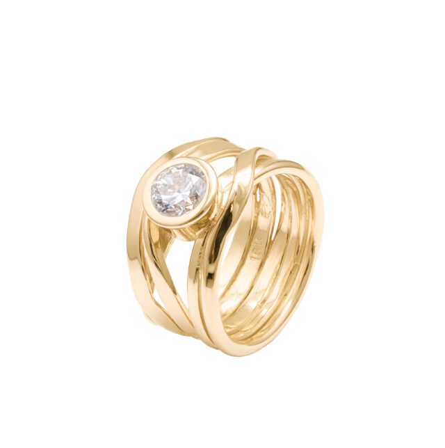 #347 Dorothee Rosen Handmade Onefooter Ring with 1.38ct Diamond in 18K Yellow Gold size 8.5 engagement ring