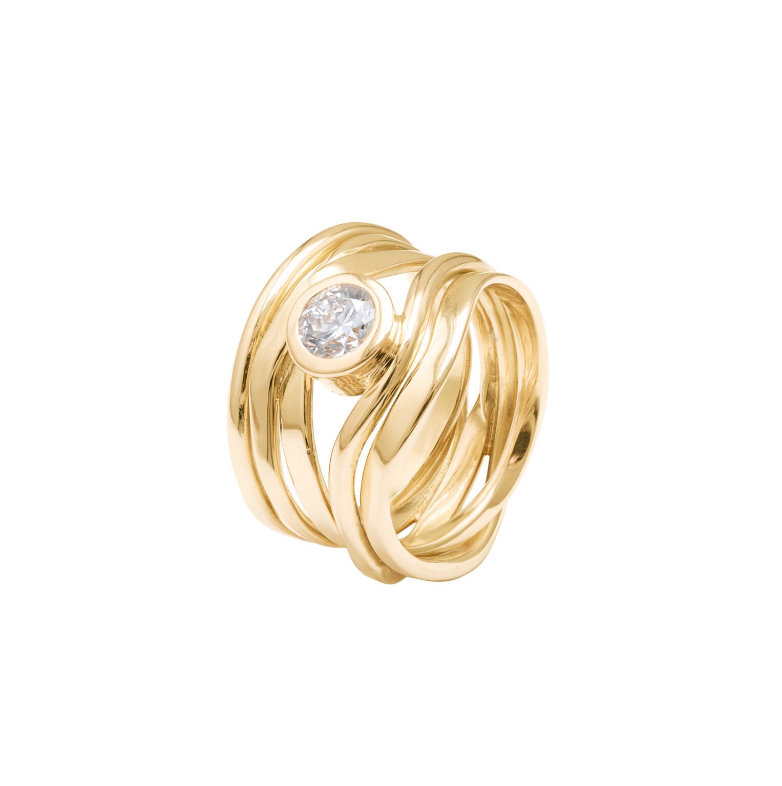 #348 Dorothee Rosen Handmade Onefooter Ring with 0.70ct Diamond in 18K Yellow Gold size 7.5 engagement ring