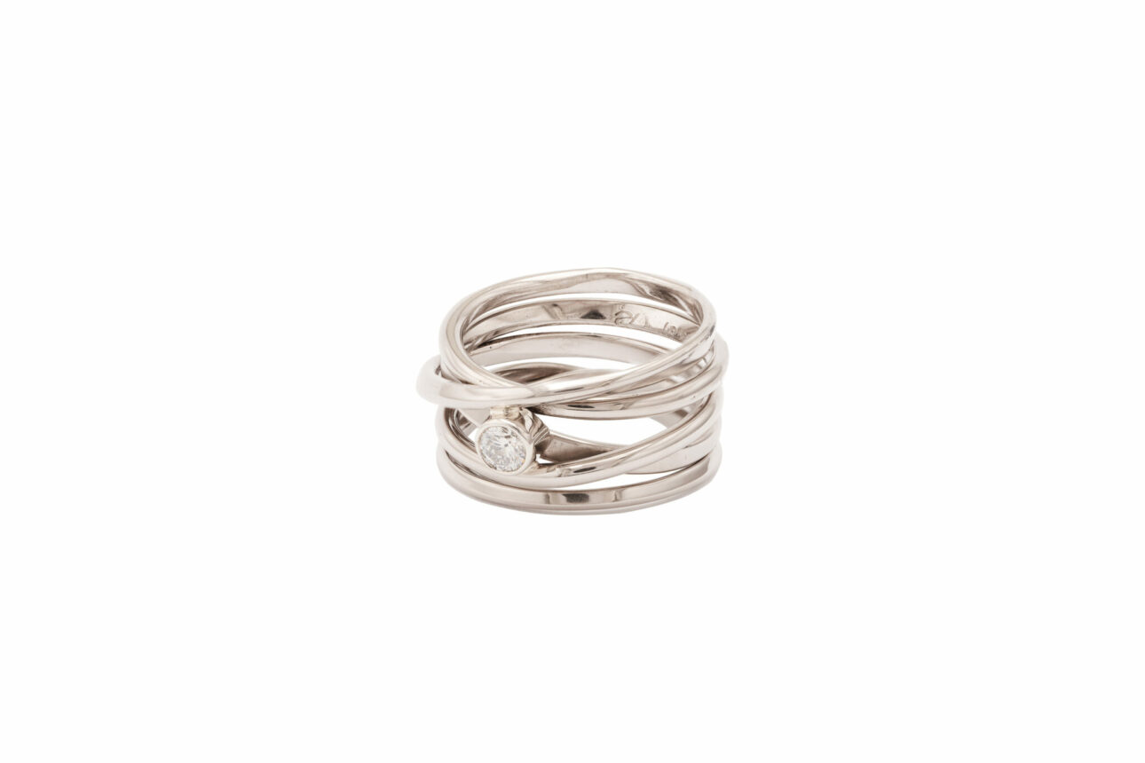 Dorothee Rosen palladium white gold ring with certified Canadian diamond