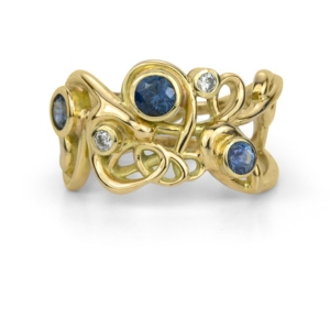 ALL JEWELLERY Category Script Sapphire and Diamond Ring in 18k Yellow gold by Dorothee Rosen