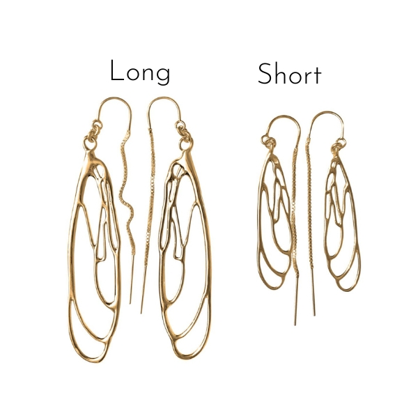 Dragonfly Earrings in Gold by Dorothee Rosen - Short and Long Size Comparison - Labelled