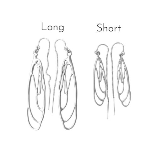 Dragonfly Earrings in Silver Short and Long Size Comparison Labelled
