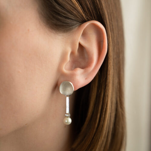 MoonPearl Drop Earrings - sterling silver - On Body (1 of 2) by Dorothee Rosen