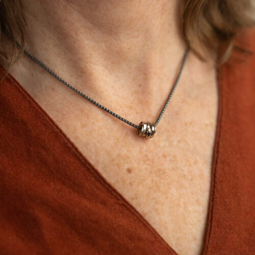 OneFooter Necklace - 18k palladium white gold - on 16_ black sterling silver Popcorn chain - On Body (18 of 21) by Dorothee Rosen