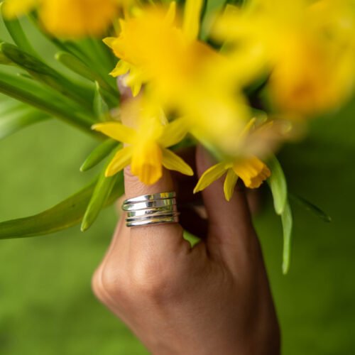 OneFooter w Flowers - Sterling Silver - Hand Model-2 by Dorothee Rosen