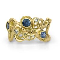 One-of-a-Kind Handmade Script Ring in 18K Gold with Diamonds and Sapphires